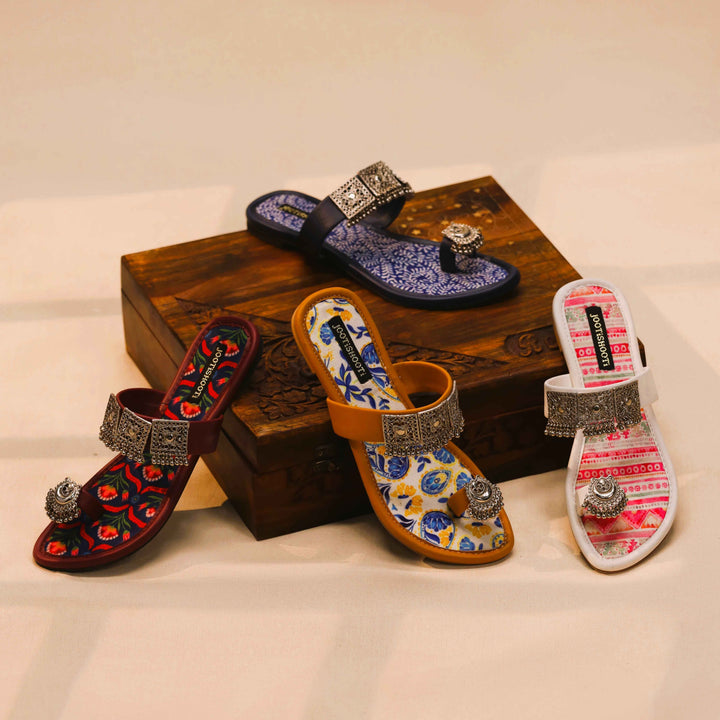 Top view of Zard Bagh Kolhapuri chappal, lightweight ethnic footwear Pakistan