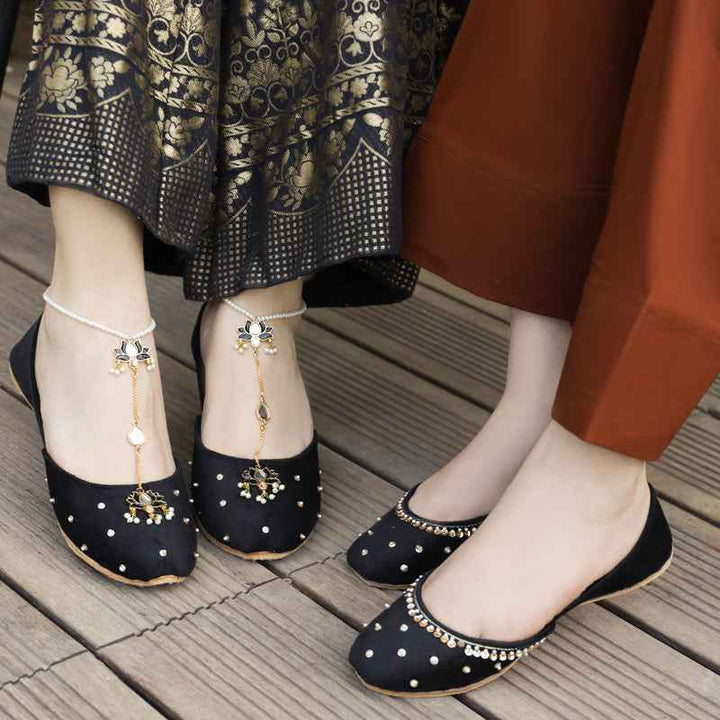 Close-up of Shab Kids Khussa shoes highlighting texture and subtle embroidery