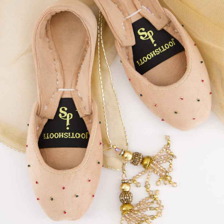 Side view of Sheen Kids Khussa shoes showing comfortable fit and traditional design for girls