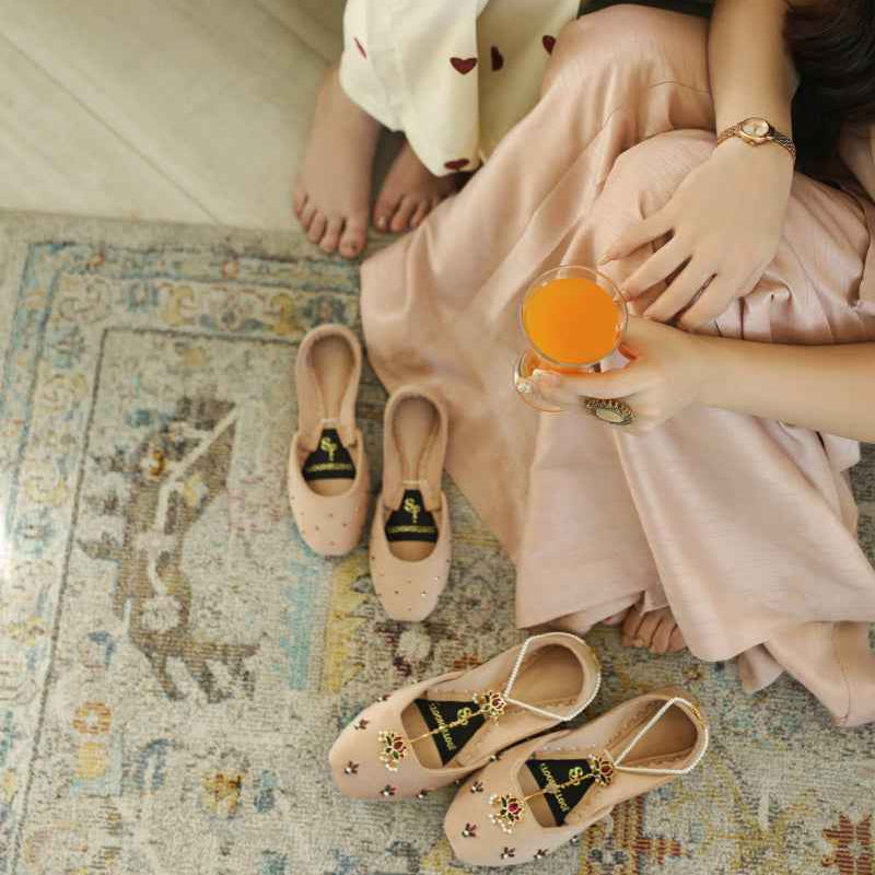 Close-up of Sheen Kids Khussa shoes highlighting texture and subtle embroidery