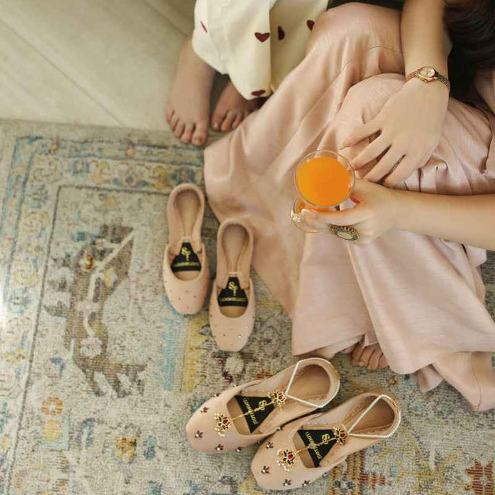 Close-up of Sheen Kids Khussa shoes highlighting texture and subtle embroidery