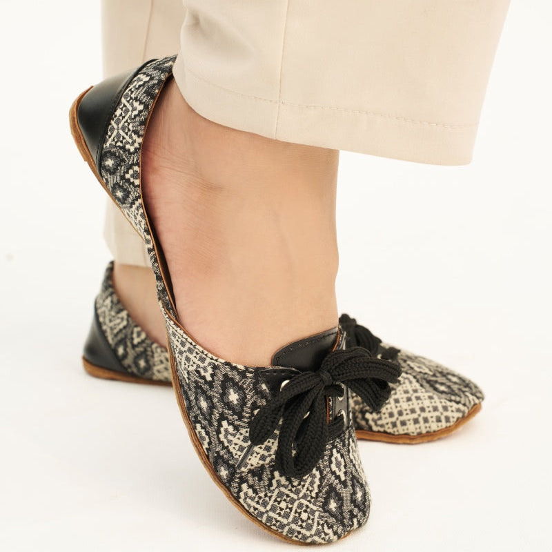 “Top view of Whisper Weave Lace Up Khussa shoes for women, comfortable and ethnic footwear Pakistan”