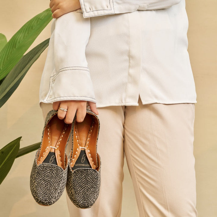 “Side angle of Zesty Khussa loafers showing detailed embroidery and comfortable fit for women”