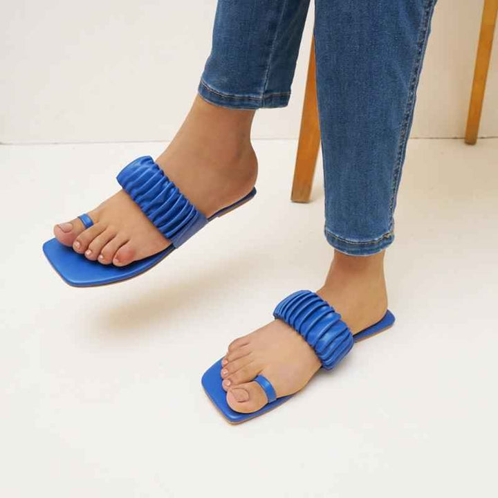 Aloha Ruffle Slides (Blue) - Jooti Shooti