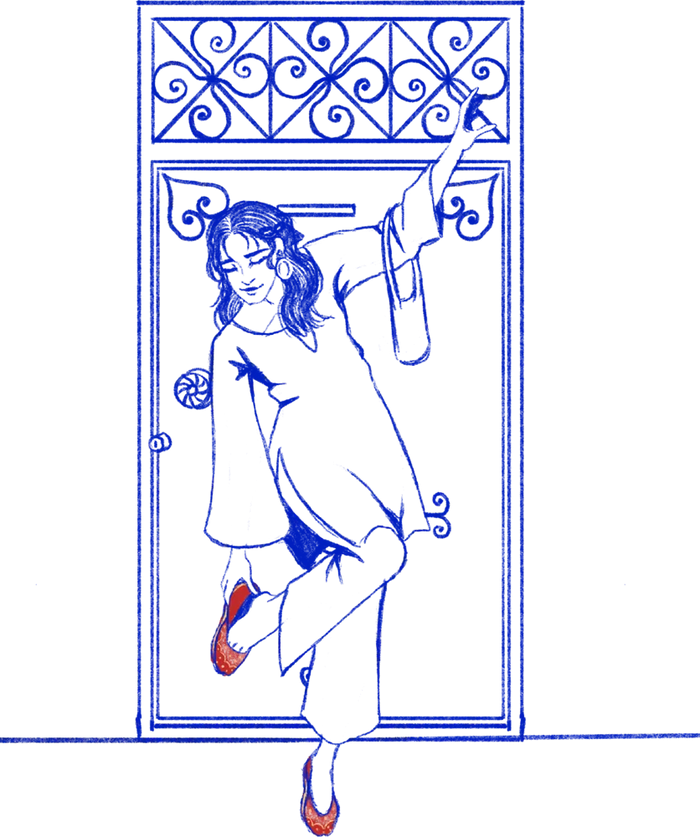 Out the door
