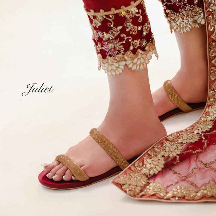 Juliet Two Strap Diamanté Slides - Jooti Shooti